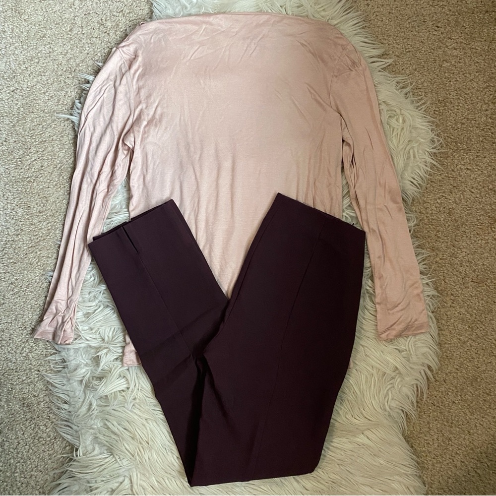EUC Reiss Marilyn Straight Neck Tee Top and Vince Cigarette Ponte Legging xs
